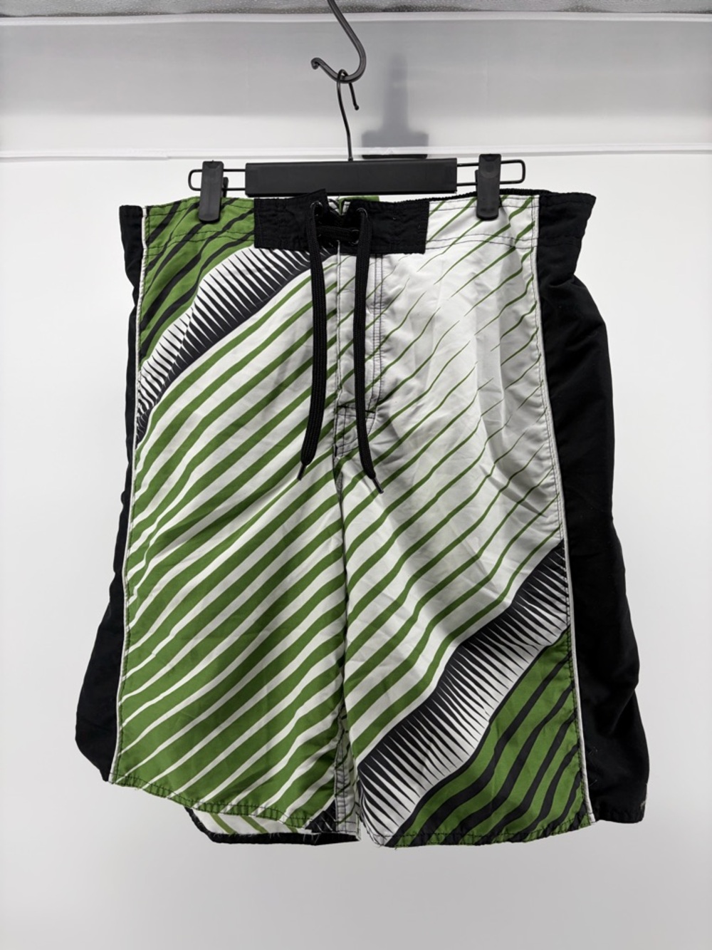 Joe Boxer Swim Trunks Men's Size Large Green/Black/White Tie Waist Mesh Lined